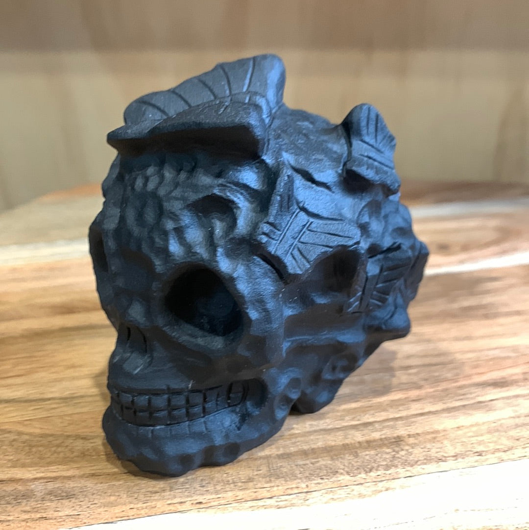 BLACK OBSIDIAN SKULL WITH BUTTERFLIES