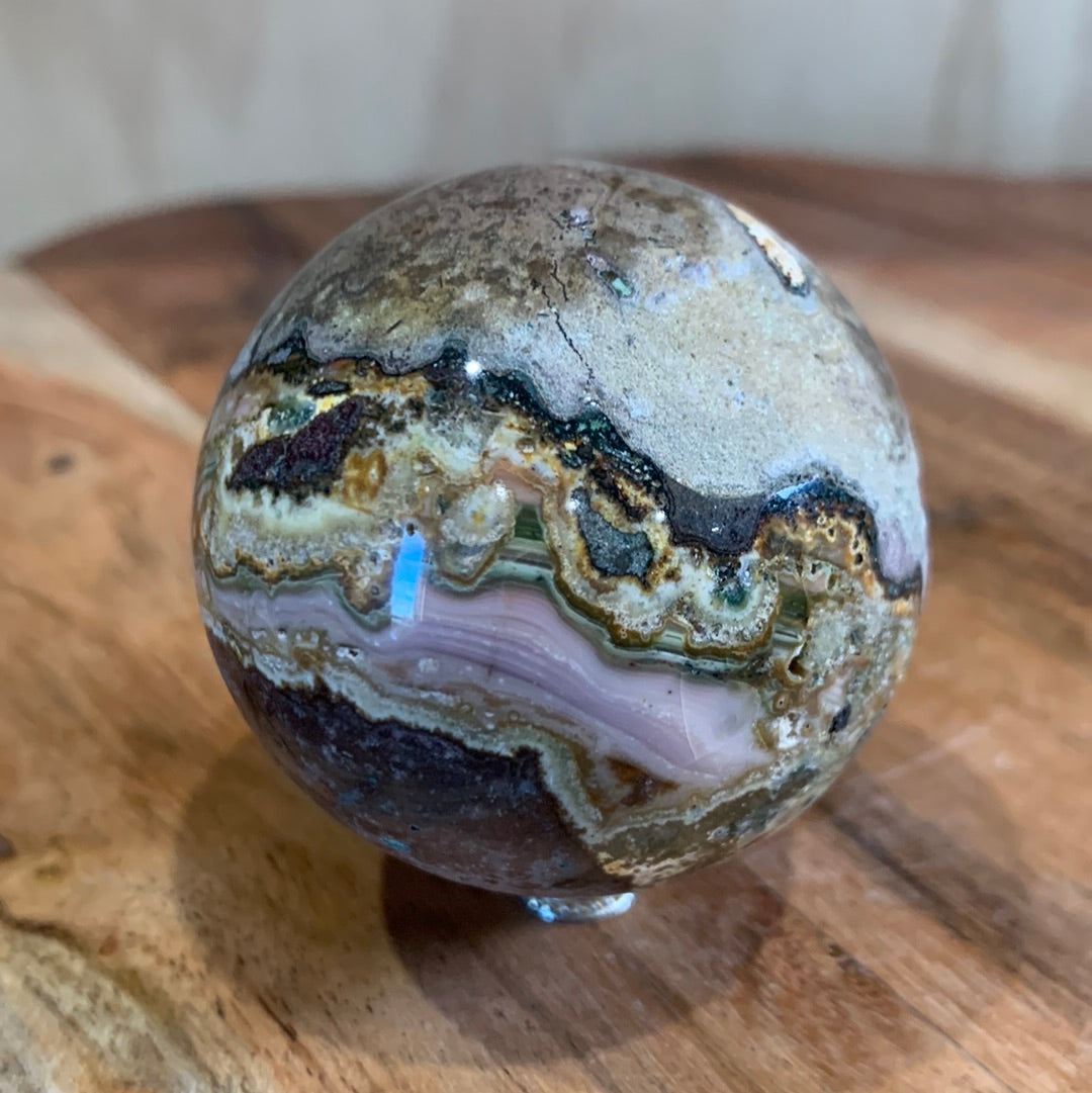 RAIN FORREST SPHERE (HALF POLISHED, HALF RAW)