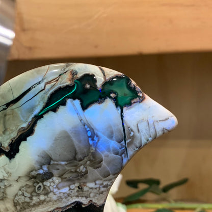 VOLCANO AGATE MOON ON SILVER ASTROLOGY STAND