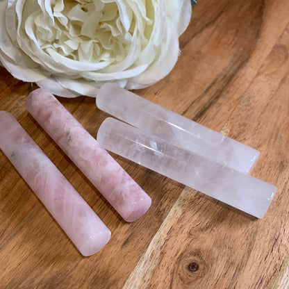 ROSE QUARTZ & CLEAR QUARTZ RODS