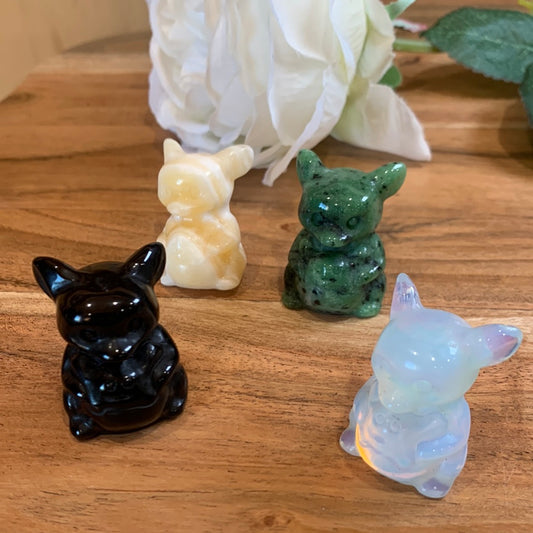 WINNIE THE POOH IN HONEY CALCITE, BLACK OBSIDIAN, OPALITE & RUBY ZIOSITE