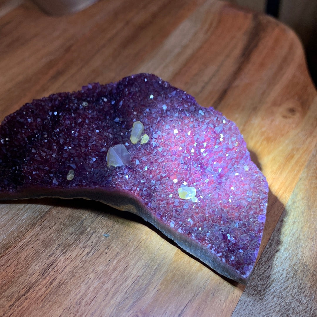 UNIQUE DARK PURPLE AMETHYST MOON WITH CALCITE POINTS