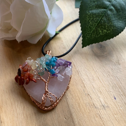 CHAKRA NECKLACE ON ROSE QUARTZ HEART