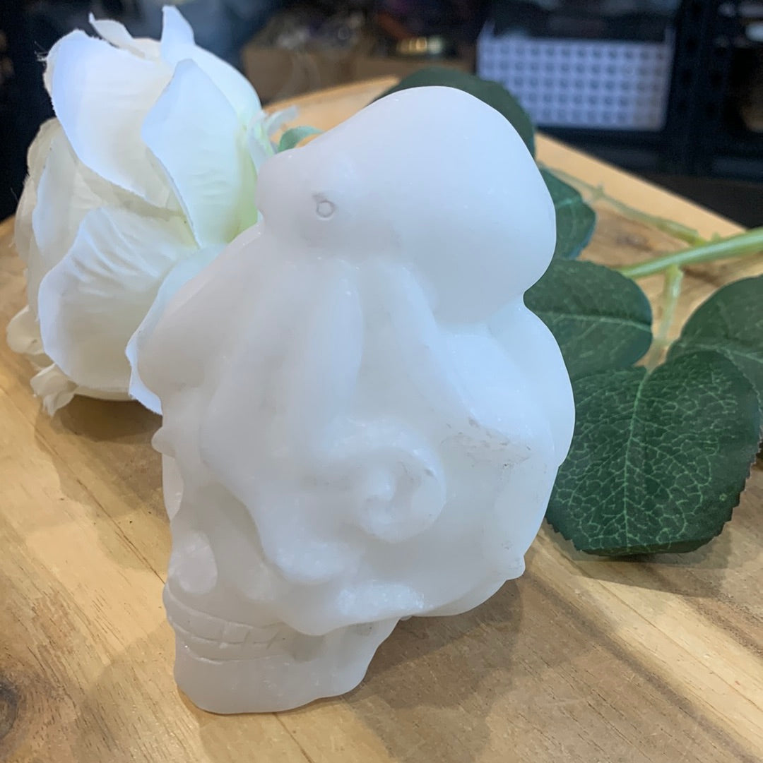 WHITE JADE SKULL WITH OCTOPUS ON TOP