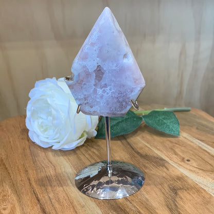FLOWER AGATE WITH PINK AMETHYST DIAMOND & STAND