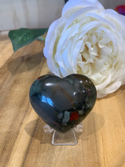 AFRICAN BLOODSTONE HEARTS (Stand not included)