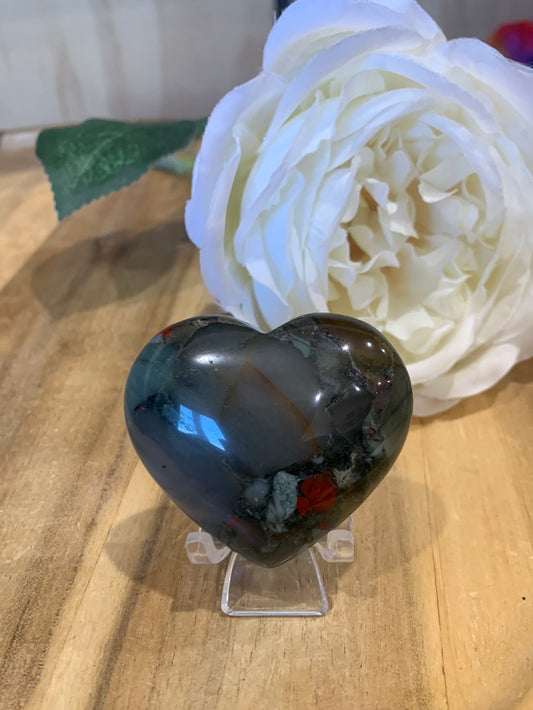 AFRICAN BLOODSTONE HEARTS (Stand not included)