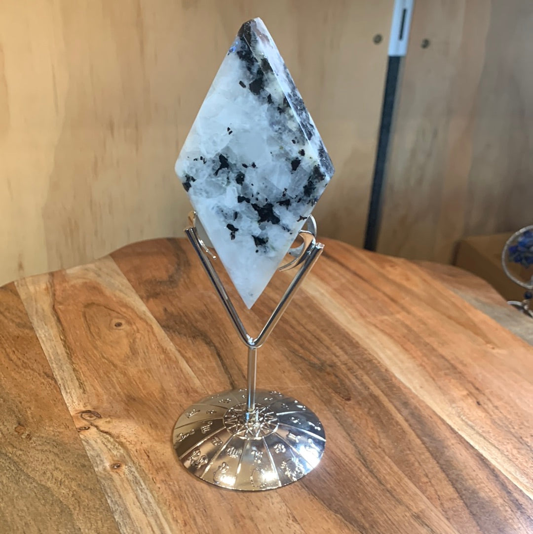 RAINBOW MOONSTONE DIAMOND ON ASTROLOGY STAND