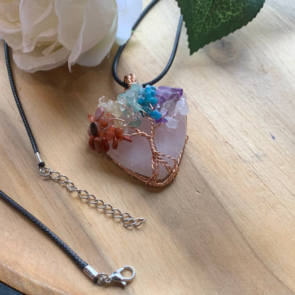 CHAKRA NECKLACE ON ROSE QUARTZ HEART