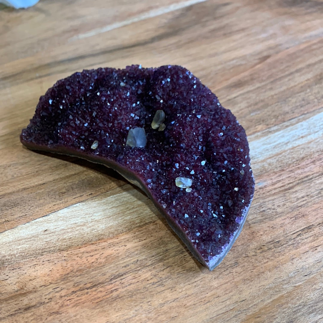 UNIQUE DARK PURPLE AMETHYST MOON WITH CALCITE POINTS