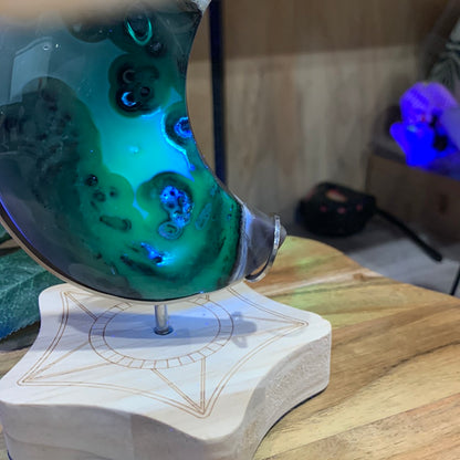 VOLCANO AGATE MOON ON SPINNING STAND