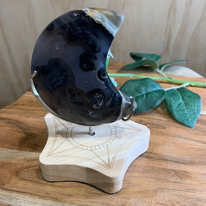 VOLCANO AGATE MOON ON SPINNING STAND
