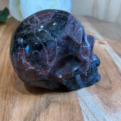 ASTROPHYLITE AND GARNET SKULL