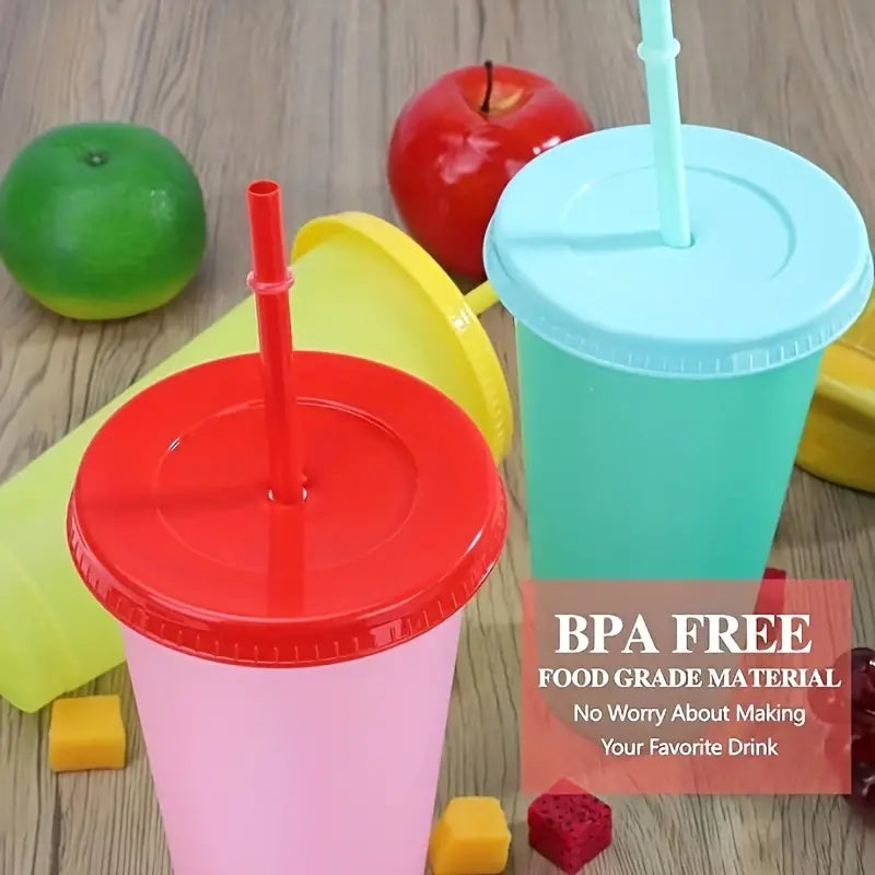 COLOUR CHANGING REUSABLE BPA FREE L CUP (24oz) WITH LID AND STRAW + SUBLIMATION WRAP