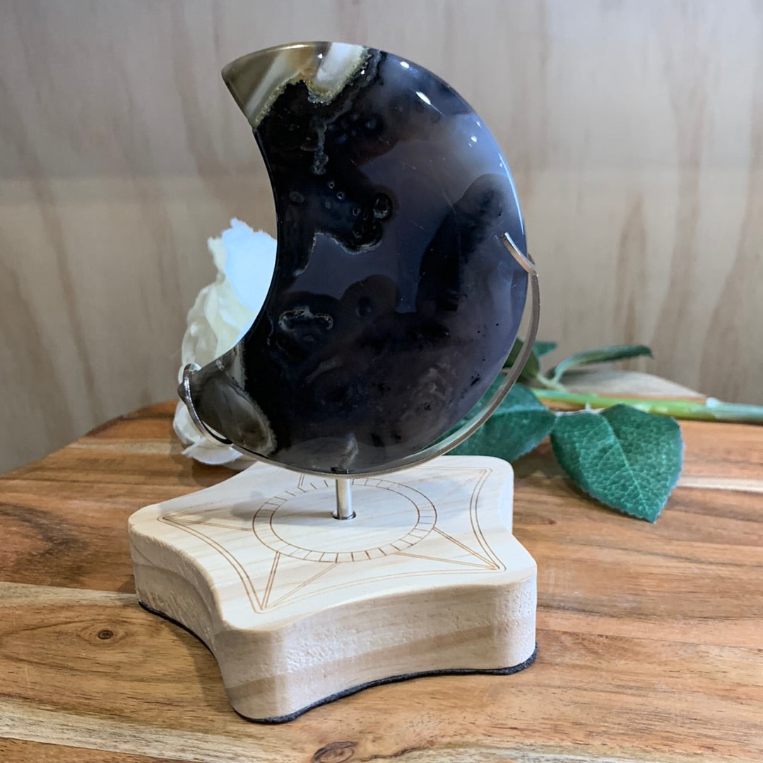 VOLCANO AGATE MOON ON SPINNING STAND