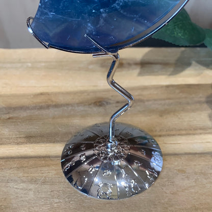 SNOWFLAKE FLUORITE MOON WITH STAND