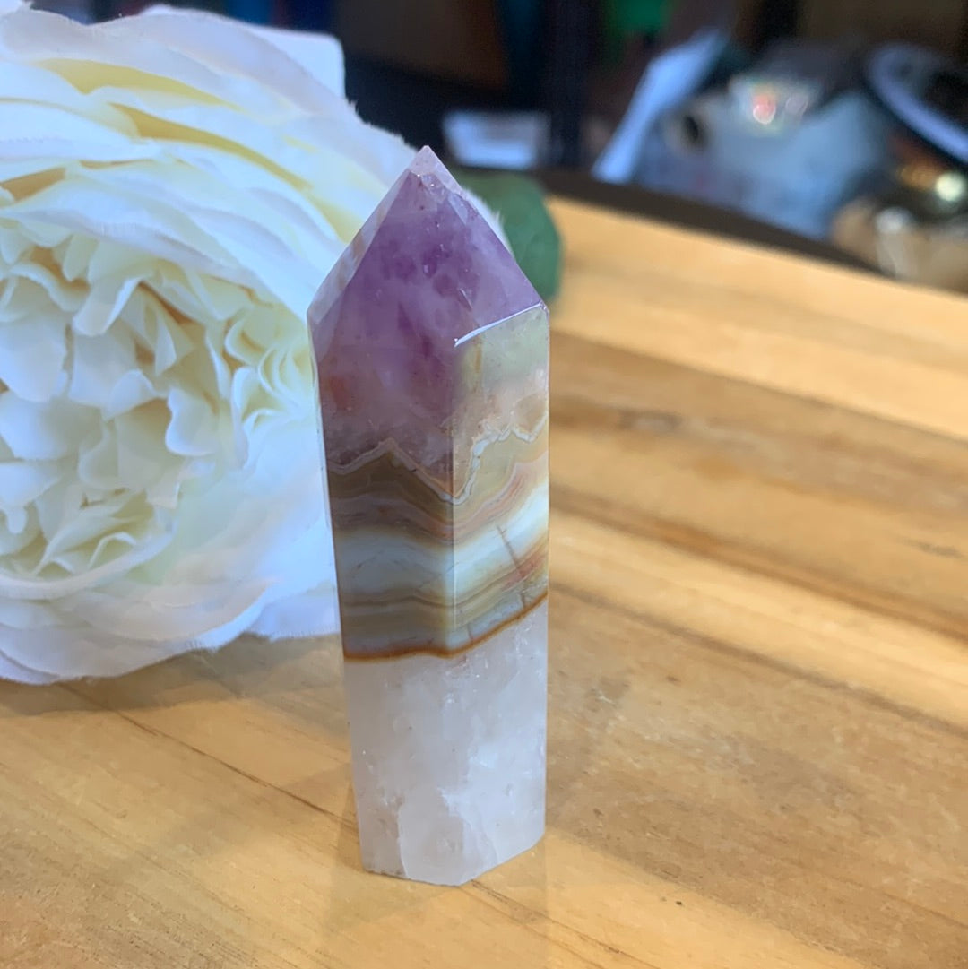 AMETHYST POINT WITH MEXICAN AGATE BANDING