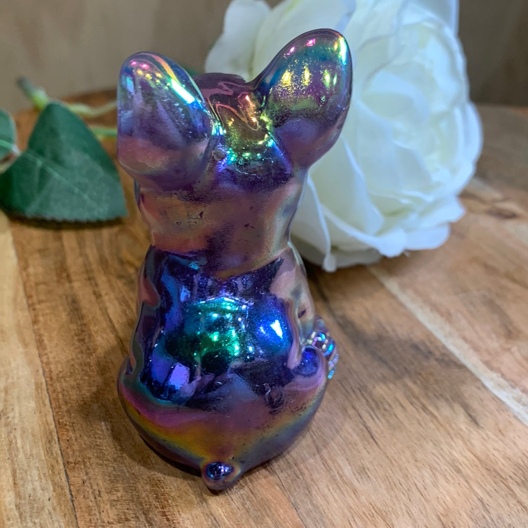FLUORITE FRENCH DOG WITH AURA COATING (MEDIUM)