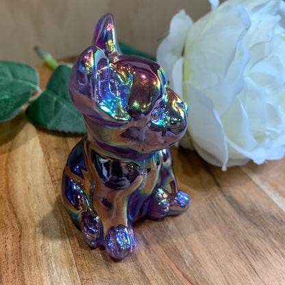 FLUORITE FRENCH DOG WITH AURA COATING (MEDIUM)