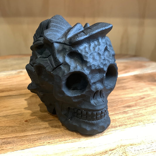 BLACK OBSIDIAN SKULL WITH BUTTERFLIES