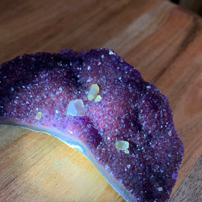 UNIQUE DARK PURPLE AMETHYST MOON WITH CALCITE POINTS