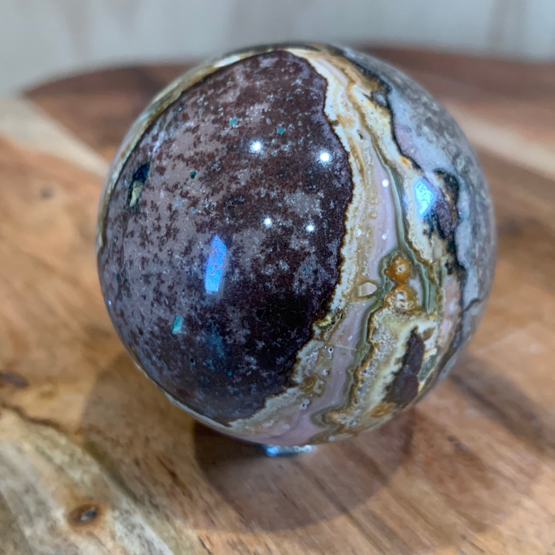 RAIN FORREST SPHERE (HALF POLISHED, HALF RAW)