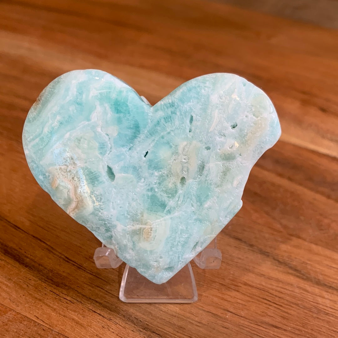 BLUE ARAGONITE HEARTS with stand
