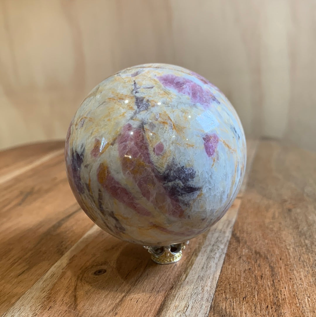 MEXICAN CRAZY LACE AGATE with PINK TOURMALINE SPHERE