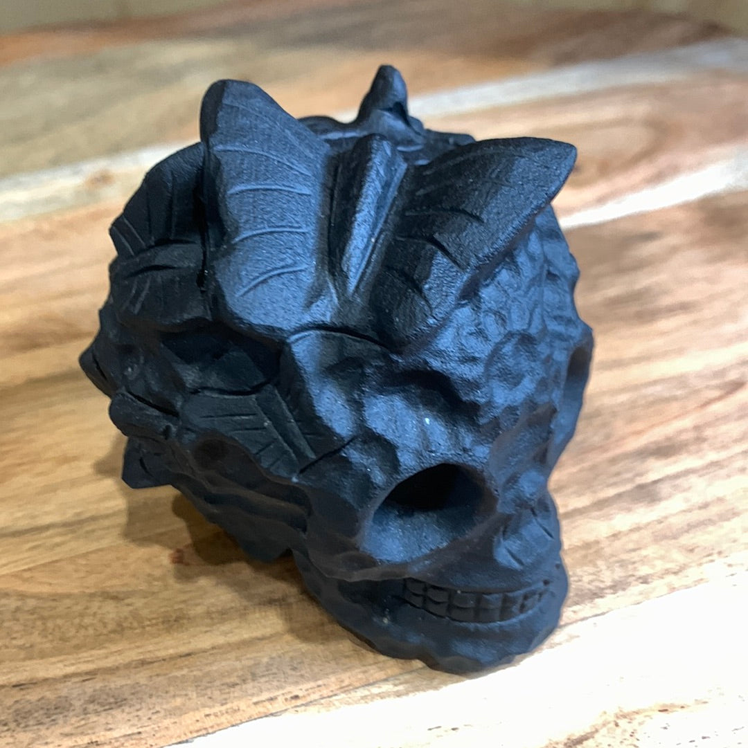 BLACK OBSIDIAN SKULL WITH BUTTERFLIES