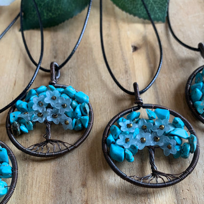 TURQUOISE TREE OF LIFE PENDANTS WITH FLOWERS