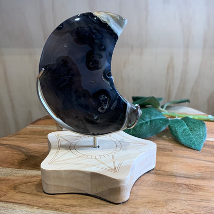 VOLCANO AGATE MOON ON SPINNING STAND