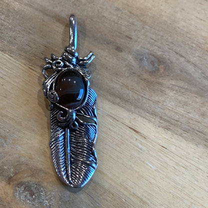 FEATHER PENDANT WITH CRYSTAL DOME