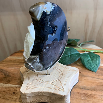 VOLCANO AGATE MOON ON SPINNING STAND