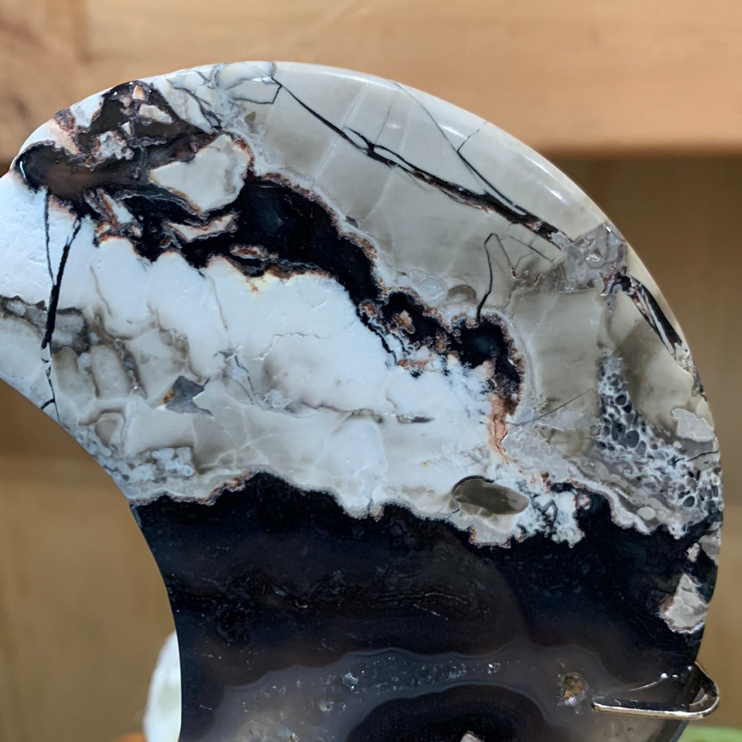 VOLCANO AGATE MOON ON SILVER ASTROLOGY STAND