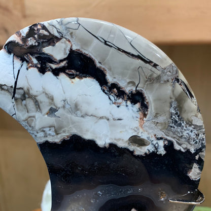 VOLCANO AGATE MOON ON SILVER ASTROLOGY STAND