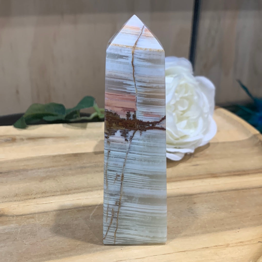 GREEN BANDED ONYX TOWERS