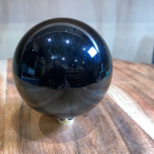 BLACK OBSIDIAN SPHERES WITH CRYSTAL MOON
