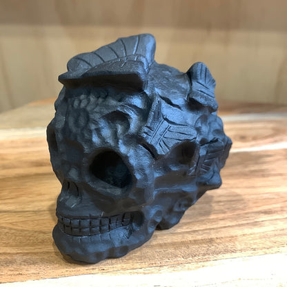 BLACK OBSIDIAN SKULL WITH BUTTERFLIES