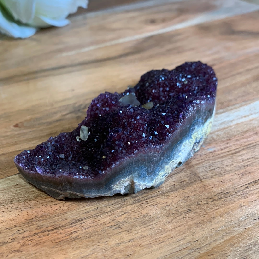 UNIQUE DARK PURPLE AMETHYST MOON WITH CALCITE POINTS
