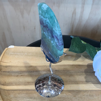 SNOWFLAKE FLUORITE MOON WITH STAND