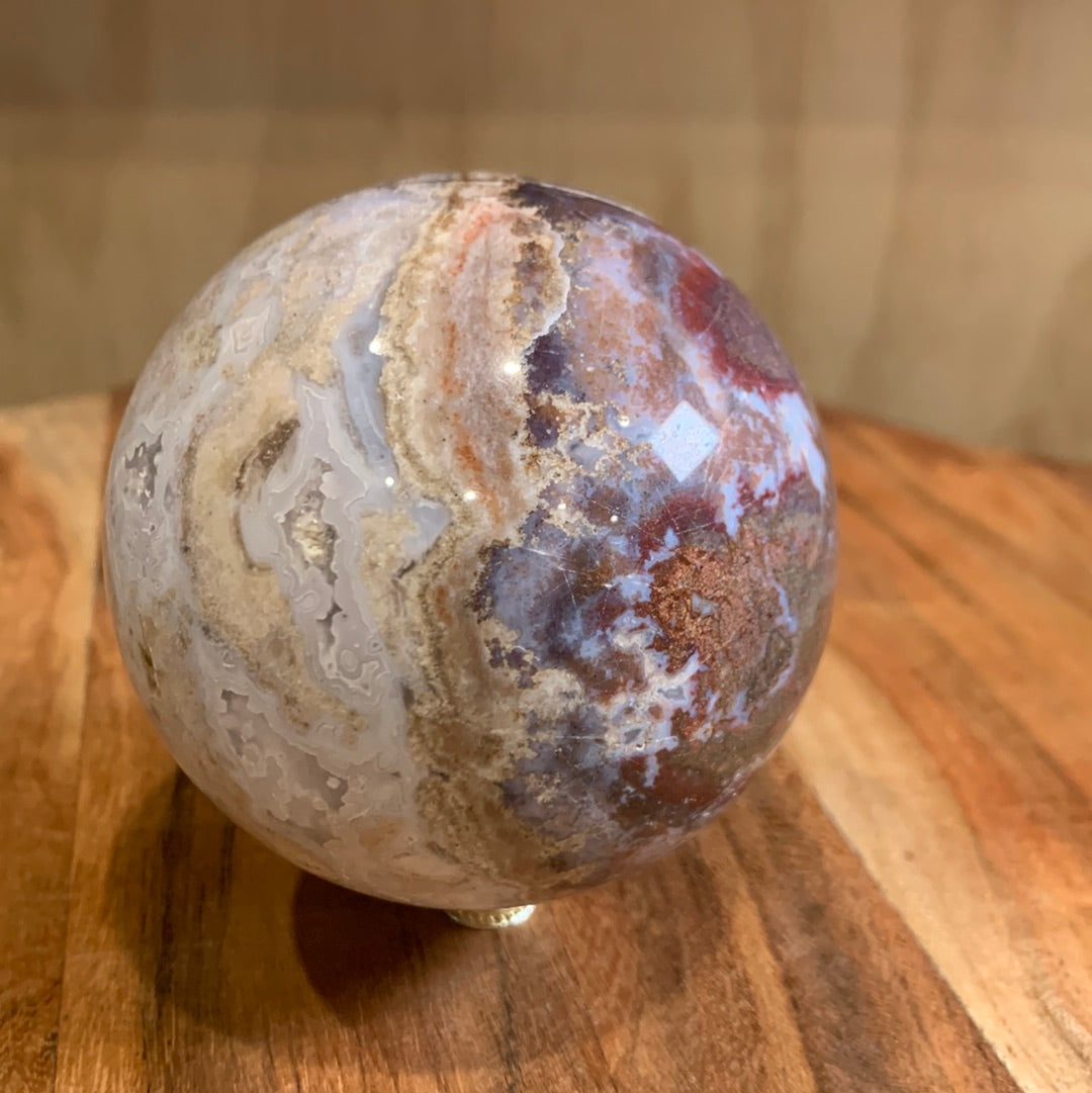 OCEAN JASPER SPHERE WITH A TOUCH OF FLOWER AGATE