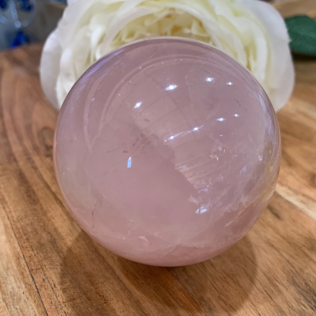 PERFECTLY IMPERFECT ROSE QUARTZ SPHERE WITH STAR (MEDIUM)