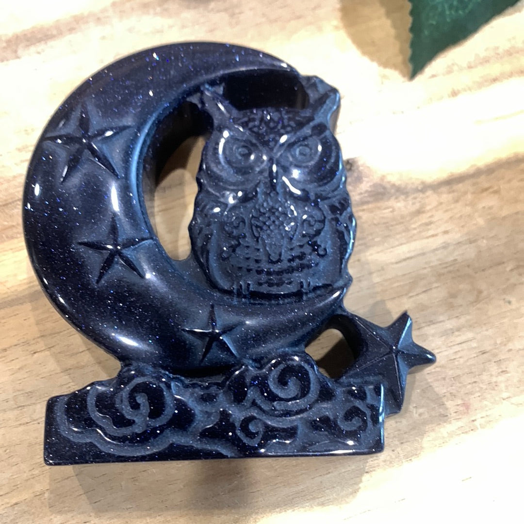 BLUE SANDSTONE OWL IN MOON