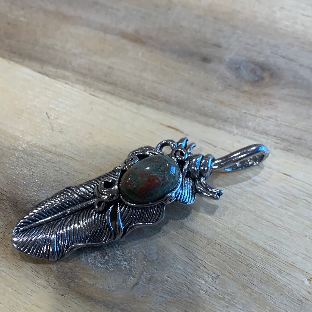 FEATHER PENDANT WITH CRYSTAL DOME