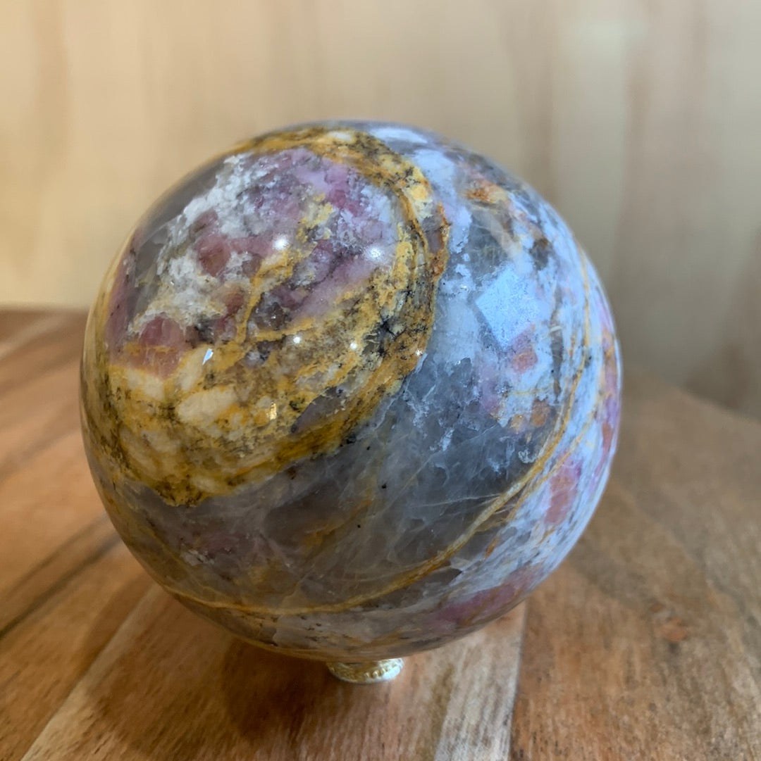 MEXICAN CRAZY LACE AGATE with PINK TOURMALINE SPHERE