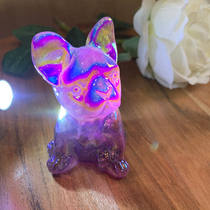 FLUORITE FRENCH DOG WITH AURA COATING (MEDIUM)