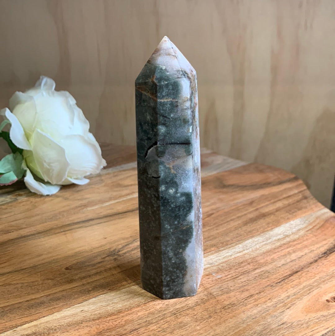 OCEAN JASPER WITH QUARTZ TOWER