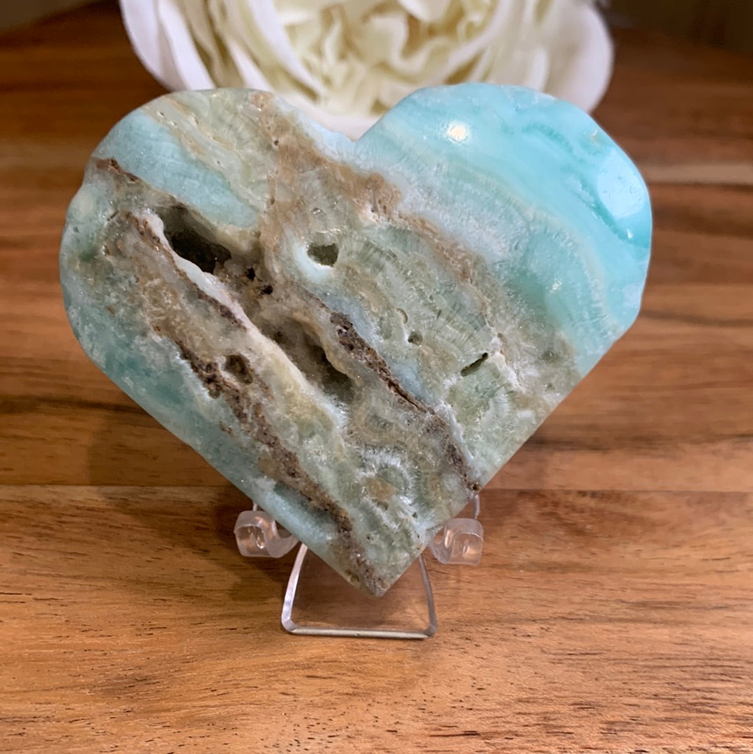 BLUE ARAGONITE HEARTS with stand
