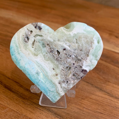 BLUE ARAGONITE HEARTS with stand