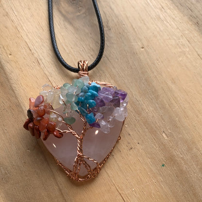 CHAKRA NECKLACE ON ROSE QUARTZ HEART